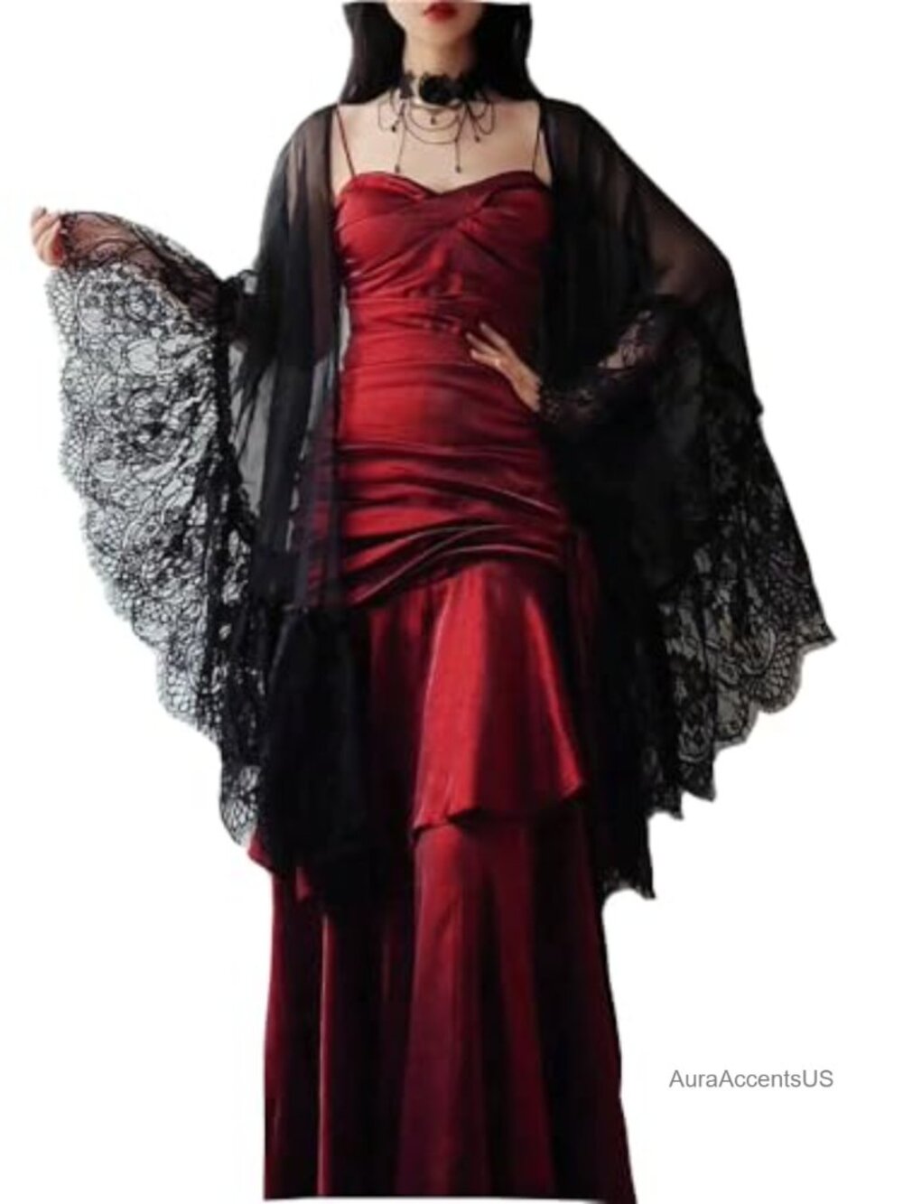 Vintage Style Lace Chiffon Cloak Shawl Wrap Bridal Stole Party